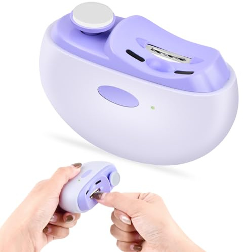 Focenat Coupe Ongle Electrique, Coupe-Ongles Automatique avec Polissage et Rangement, Lumière LED, Rechargeable USB, Portable Lime a Ongle Électrique pour Bébés, Adultes, Personnes Âgées (Violet)
