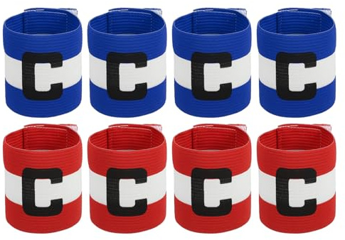 QUARKZMAN Kaptensbindel, kaptensbindor för fotboll elastisk kaptens C-armbindel sport kaptensbindor för fotbollslag träning ungdom & vuxna röd/blå, förpackning med 8