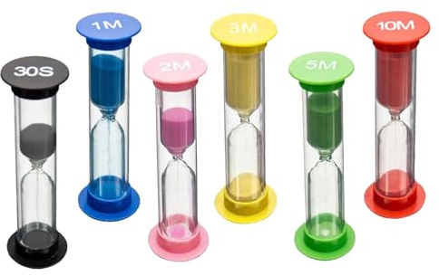 Lot de 6 sabliers colorés pour enfants - 30 secondes, 1/2/3/5/10 min, 6 couleurs, sabliers pour salle de classe, cuisine, jeux et décoration de bureau à domicile