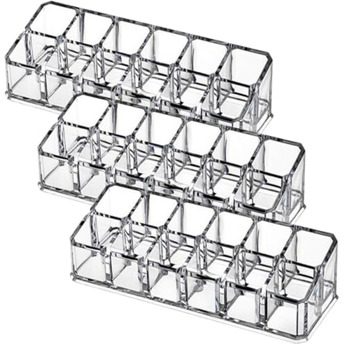 Hemobllo Estante Organizador para Maquillaje 12 Compartimentos, Soporte para Lápices Labiales de Plástico, Set de 3 Piezas, Diseño Moderno y Ahorro de Espacio Hogar