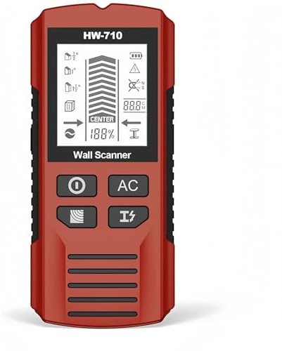 Tragbares Multifunktions-Ortungsgerät, Multifunktionaler Handheld Metall und Wand Detektor, Leitungssucher Ortungsgerät mit LCD-Anzeige, Wand Scanner Detektor für Holz Eisenmetalle Kabel Metall (Rot)