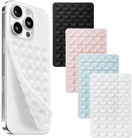 BOGCLEE 4 Piezas Soporte Movil Ventosa de Silicona, Accesorio Doble Cara con 40 Puntos para Selfies y Videos en Espejos, Cristal o Azulejos