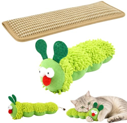 LMJOPYQ 2 Pièce Peluche pour Chat, Jouet Chat Herbe À Chat Interactif Anti Ennui, Coussin Herbe A Chat pour Jeu Quotidien, Coussin Peluche Chenille À La Menthe pour Chats D'Intérieur