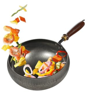 Iron Wok, Nonstick wokpanna med trälock, ugnssäker induktionswok, lätt att rengöra och underhålla(28cm)