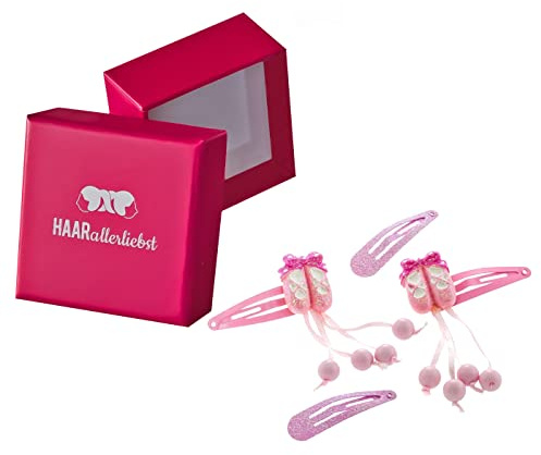 Haarallerliebst Haarspangen Set für Kinder – 4 Stück Ballerina mit Glitzer inkl. Aufbewahrungsbox weiss – Ideal für dünnes bis dickes Haar
