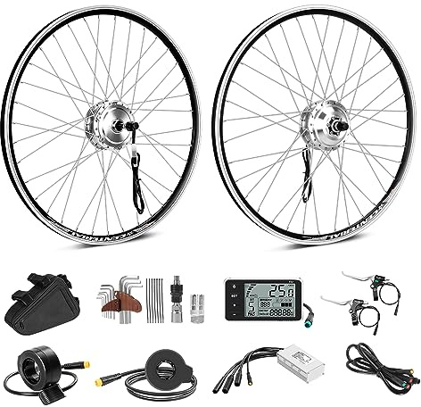 SEASON 26'' E-Bike Umbausatz 36V 350W Brushless Getriebe Hinterrad Nabenmotor, passend für Freilauf 6/7/8/9 Gang, mit LED Anzeige, Kontroller