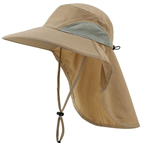 Magracy Herren Damen Outdoor-Sonnenhut mit Nackenklappe breiter Krempe Netzstoff UV-Schutz Hut Gartenarbeit Angelhüte Khaki