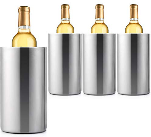 Jolitac 4 Pack Wine Chiller Bucket, Stainless Steel Double Wall Wine Cooler Bucket, Keeps Cold for Hours Wine Bottle Cooler Chiller Insulated Champagne Beer Ice Bucket (4 PCS)