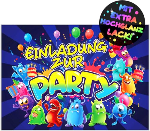 12x Monster EINLADUNGSKARTEN KINDERGEBURTSTAG Junge Mädchen - die frech bunten MONSTER PARTY Karten sind die perfekte MONSTER EINLADUNG für Jungen Mädchen Kinder GEBURTSTAG Einschulung KINDERPARTY