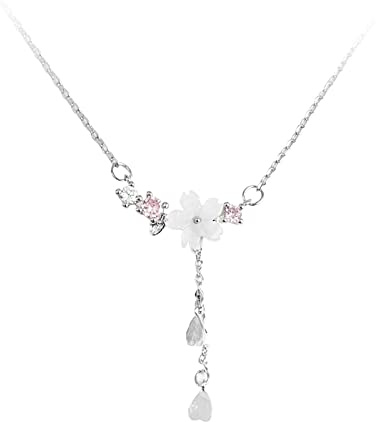 HCMA 925 Silber Muschel Kirschblüte Lange Quaste Halskette für Frauen Temperament Herz Schlüsselbein Kette Halskette Das ideale Geschenk für Frauen