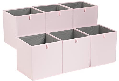 Amazon Basics Collapsible Fabric Storage Cube Organiser Bins, Pack of 6, Peony Pink, 33 x 38 x 33 cm