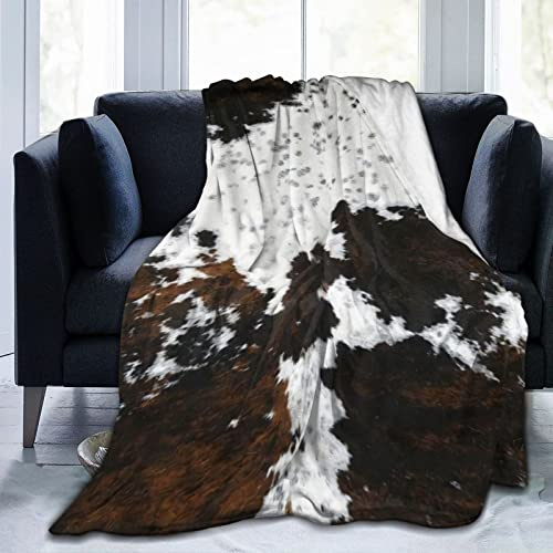 Brown Cow Print Blanket, Cozy Super Soft Plush Blanket Tan Cowhide Print Blanket Throws, Living Room Couch Sofa Bedroom Decor for Adults and Kids 60x80