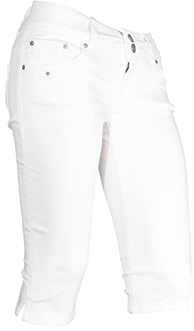 LTB Caprijeans Georget Cycle Slim Fit Stretchjeans Shorts Damen Denim, Farbe:weiß, Hosengrößen:W33, Hosenlänge:L17