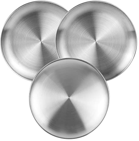 3PCS Plats de Service en Inox Plateau assiettes rondes en acier inoxydable plates assiettes de camping en acier pour camping à l'ouvert, Excursionisme, Picnic, BBQ, Plage