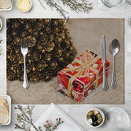 Banemi Platzdeckchen XXL Abwaschbar Xmas, Tischsets 4er Tannenzapfen Platzsets für den Feiertagstisch 32X42cm