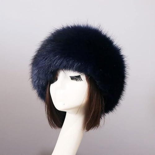 Damen Fellmütze Pelzmütze,Wintermütze Damenmütze Kunstfell Kunstpelz Mütze Klassische russische Kosakenmütze Beanie Mütze Winddichte Plüsch Warm Hut Fellmütze für Reisen,Skifahren,Wandern,Blau #2