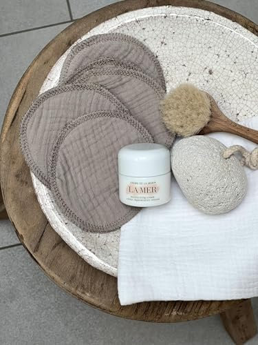 Almohadillas desmaquillantes de muselina (10 unidades), 100% algodón, sostenibles, lavables, reutilizables, respetuosas con el medio ambiente, para todo tipo de piel, cosidas a mano (azul claro)