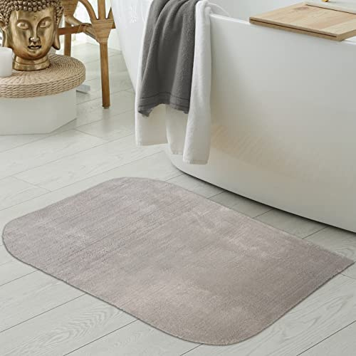 Badezimmer Duschvorleger-Teppich • runde Ecken & schön flauschig weich • Sand, 80x120 cm