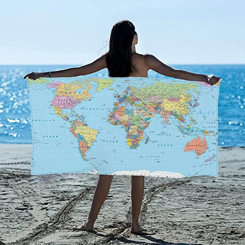 KATATI Weltkarte Strandtuch Groß 100x200 cm, Weich Schnell Trocknen Microfaser Handtücher, 3D Strandhandtuch Weltkarte Badetuch Strandlaken Handtuch, Herren Frauen Badetücher