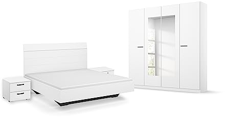 Rauch Möbel Florenz Schlafzimmer, Alpinweiß, bestehend aus Bett mit Liegefläche 180x200 cm inklusive 2 Nachttische und Drehtürenschrank mit Spiegel BxHxT 181x210x54 cm
