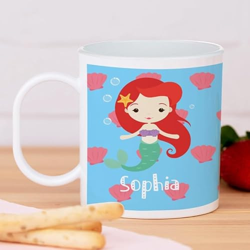 Wanapix |Unzerbrechliche Plastiktasse mit Namen für Kinder | personalisiert Trinkbecher | Unzerbrechliche Tasse | Schule - Kindergarten | BPA freier | 325 ml | Kleine Meerjungfrau