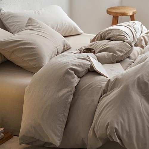 Omela Bettwäsche 135x200 Taupe 2 Teilig Microfaser Unifarben Bettbezug Weich und Bequem Bettwäsche Set Reißverschluss - 135 x 200 + 80 x 80 cm