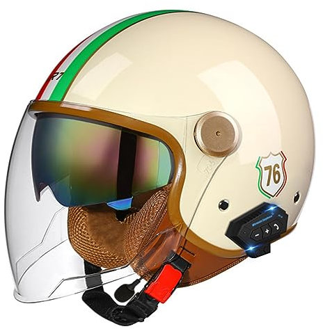 Motorradhelm Bluetooth Jethelm 3/4 Helm,ECE Zertifizierung Motorrad Integrierter Bluetooth-Helm Jet Scooter Helm Rollerhelm Jet-Helm Herren Damen Mit Doppelspiegel Herren Damen P,XL