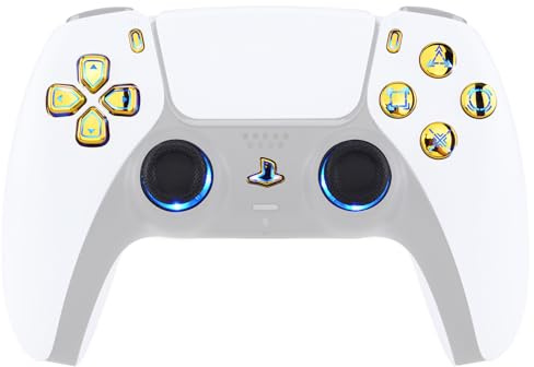 eXtremeRate 7 Colores 9 Modos Luminoso Joysticks D-Pad Acción Share Home Botón para ps5 BDM-030/040/050 Multicolores LED Botones Teclas DTF V3 LED Kit para ps5-No Incluye Mando(Simbolos Dorado Cromo)