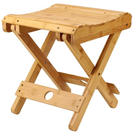 ANKROYU Dusch Klapphocker, Dusch Tritthocker aus Holz, Tragbarer, Stabiler Und Leichter Klappbarer Duschsitz, Kleiner Holz Fußhocker Für Badezimmer, Spa, Sauna