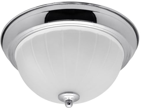 Long Life Lamp Company Flush Mounted Chrome Ceiling Light Frosted Glass Dome Shade Metal Surround IP44 Bathroom, Home (Chrome H3111)