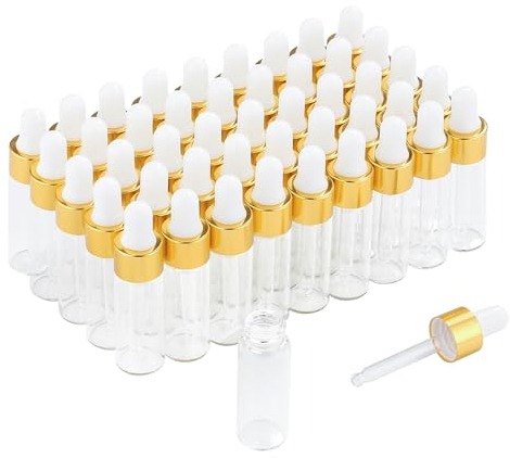 Parfumlism Pipettenflasche 5ml, 50er Pack Glas mit Pipette, Pipette mit Flasche Mini Makeup Container für Ätherische, Nagelöl & Nagelhautöl, Seren