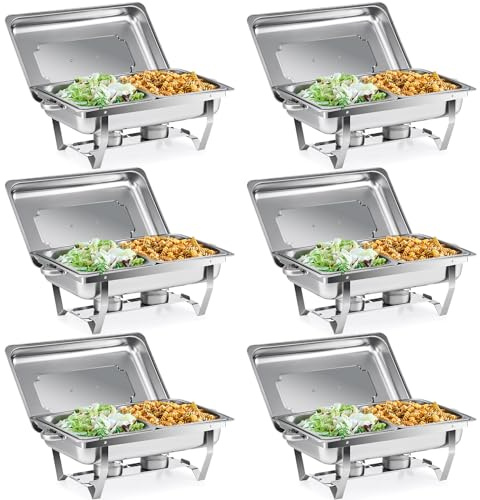 Wilprep Chafing dish, varmhållningskärl, värmebehållare i rostfritt stål, matvärmare, värmeplatta för catering, buffé och fest (6 set 1/2 + 1/2 gastronormbehållare)