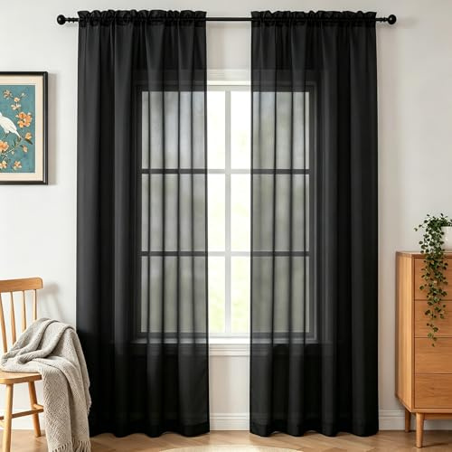 wiipara Voile Gardinen 2er Set, Modern Vorhänge 132 x 240 cm (BxH), Schwarz