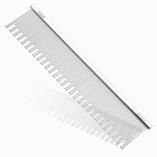 FOGOSP 6.1 Cat Carding Dual Tooth Comb for Long Haired Cats & Dogs Ragdoll Round Corners Prevent Friction and Breakage Chrome Finish(M, Dual)