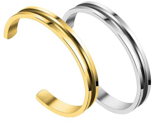 SUNNYCLUE 1 Box 2 Stück Armreif Rohlinge Aus Edelstahl Geriffelte Inlay Manschettenarmbänder Goldene Platinfarbe C Förmige Metallarmbänder Rohling Für Schmuckherstellungs Kits DIY Armreifen Mit Eingel