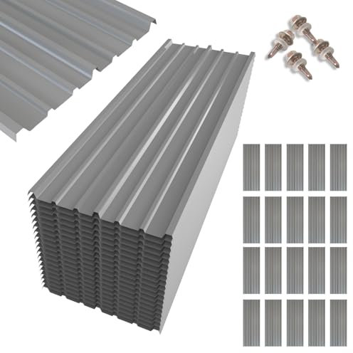 NeatiEase 20 Pcs Metal Roofing Panels, 5.1 Feet Corrugated Galvanized Roofing Panels Metal Siding Panels with Steel Screws for Pergola, Gazebo, Shed, Outdoor Storage, Chicken Coop, Patio,Garages