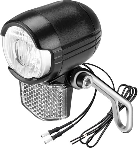 E-Bike LED Fahrradlicht 30 LUX mit Reflektor und StVZO Zulassung, Fahrradlampe, Fahrrad Frontlicht, Fahrradleuchte vorne, Scheinwerfer mit Aluminium-Kühlplatte, Schwarz