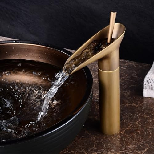 Vintage-Wasserhahn, Retro-Badezimmer-Waschbeckenarmatur, antiker Heiß- und Kaltwasserhahn, Wasserfall-Wasserhahn (niedrig)
