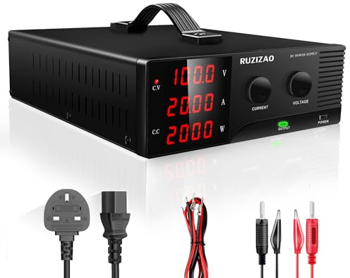 RUZIZAO Bench Power Supply Variable, 100V 20A High Power 2000W DC Power Supply Adjustable with Encoder Knob & Output Switch, Lab Switching Power Supplies 4-Digits LED Display for Repair/Test