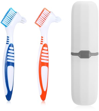 YUXIANLB Set Di 2 Spazzole Per La Pulizia Della Protesi Spazzolino Da Denti Per Protesi Con Custodia Bianca Setole Multistrato E Manico Ergonomico In Gomma Per La Cura Della Protesi