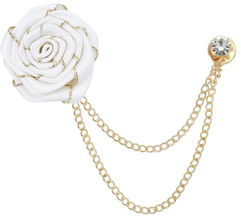 QUARKZMAN Broches à Chaîne Fleur, Broche Costume Revers Homme Marié en Alliage Tissu, Chaînes Suspendues de Costumes Bordure Dorée pour Mariage Dîner Cérémonie