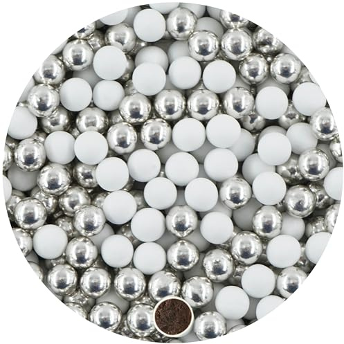EinsSein 1kg Schokokugeln Mix mini weiss-silber metallic 1 cm | Gastgeschenke Hochzeit, Taufe, Kommunion, Konfirmation perfekt für Reagenzgläser | Alternative für Schokolinsen, Hochzeitsmandeln,