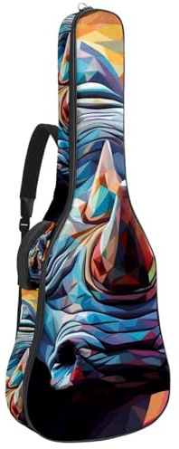 Bassgitarrentasche mit Art Rhino Muster 46, Akustikgitarre Tasche 40 41 Zoll E-Gitarrenkoffer, wasserdichte Oxford E-Gitarre Gigbag für akustische klassische Gitarre, Ukulele, Kunst-Nashorn-Muster,