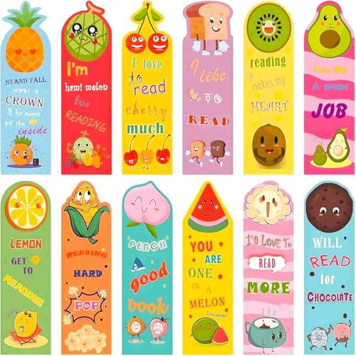 Alriedy 12 StückLesezeichen Kinder,Duftgestaltung,Süße Früchte designs mit ermutigenden Sprüchen, für Schüler, Buchliebhaber und Geburtstagsfeiern