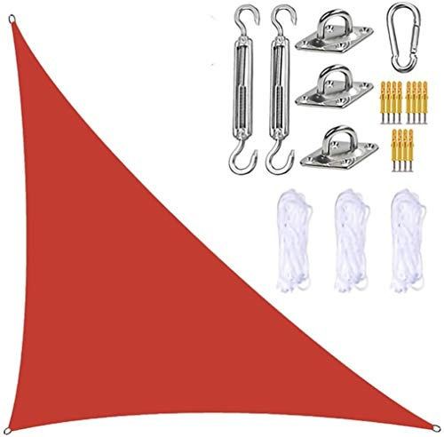Waterproof UV Block Triangle Sun Sail Shade Canopy with Fixing Kit Garden Shade Sails Sunshade Awnings for Outdoor Patios 3m x 4m x 5m Red Includes 3 Ropes