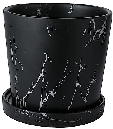 YARNOW Maceta De Cerámica para Suculentas con Base, Maceta Pequeña para Plantas De Interior, Diseño Marmoleado Negro, Adecuado para Decoración y Cultivo Saludable