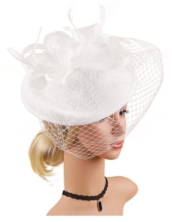 ZHOUXYFDC Fascinator-hatt blomma mode Sinamay brud pannband gasväv bröllopsmössa med slöja hatt modehattar för kvinnor, Ha5520-vit, en storlek