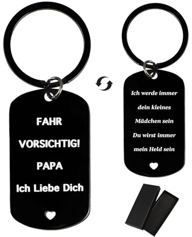 BETESSIN Geschenke für Papa von Tochter - FAHR VORSICHTIG! PAPA - Metall Schlüsselanhänger mit Hüllen - Vater Tochter Geschenk zum Geburtstag - Vatertagsgeschenk & Geburtstagsgeschenk für Papa