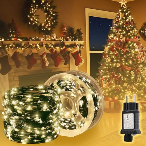 SALCAR Guirnalda Luminosa 100m 1000 LEDs en Hilo de Cobre, Guirnalda para Árbol de Navidad con 8 Modos, Iluminación Navideña Impermeable para Interior y Exterior, Blanco Cálido