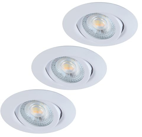 HCFEI LED Einbaustrahler Flach Dimmbar, Schwenkbar 5W LED Spots 230V, IP44 Bad Einbauleuchten Deckenspots Einbauspots, 3CCT Warmweiß Neutralweiß Kaltweiß (3er set, Weiß, 38°)